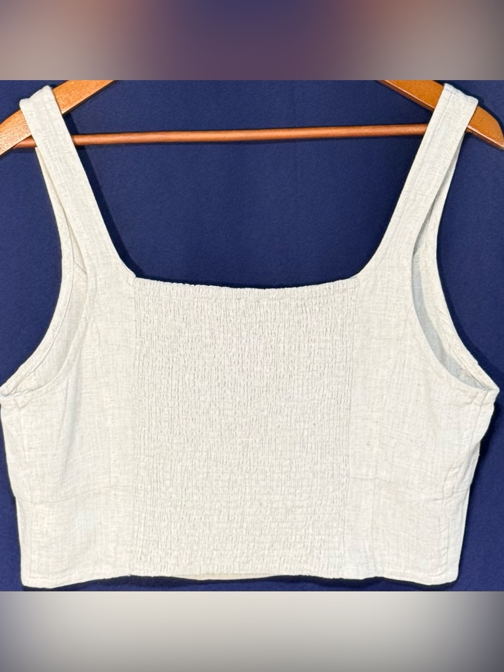 NWT Blu Pepper Linen Blend Corset Style Crop Top Neutral Square Neck Large